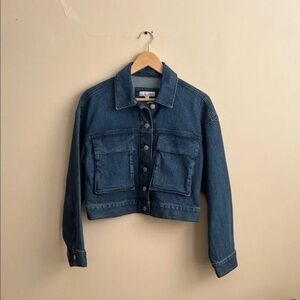 LOFT Cropped Denim Jean Jacket Dark Blue NWT